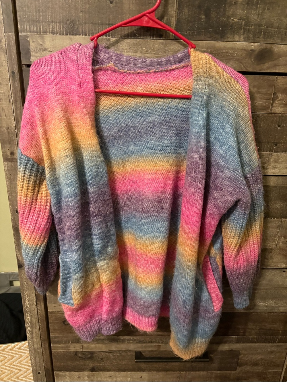 SHEIN Multicolor Striped Open-Front Cardigan - Pink Blue Yellow Purple